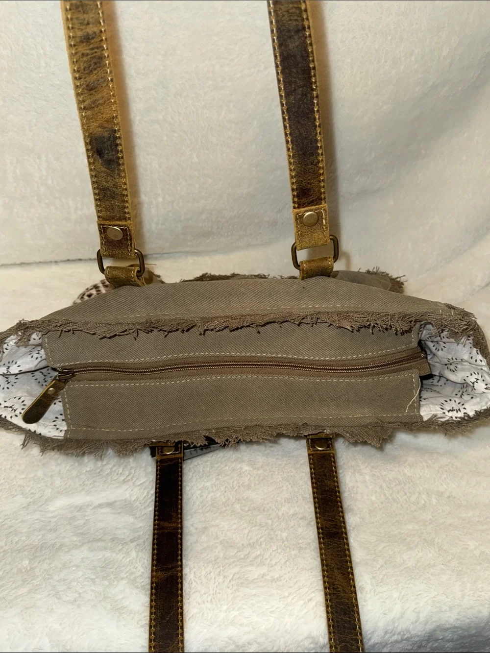 Myra Bag Brown & Cream Woven Tribal Tote - Picture 5 of 12